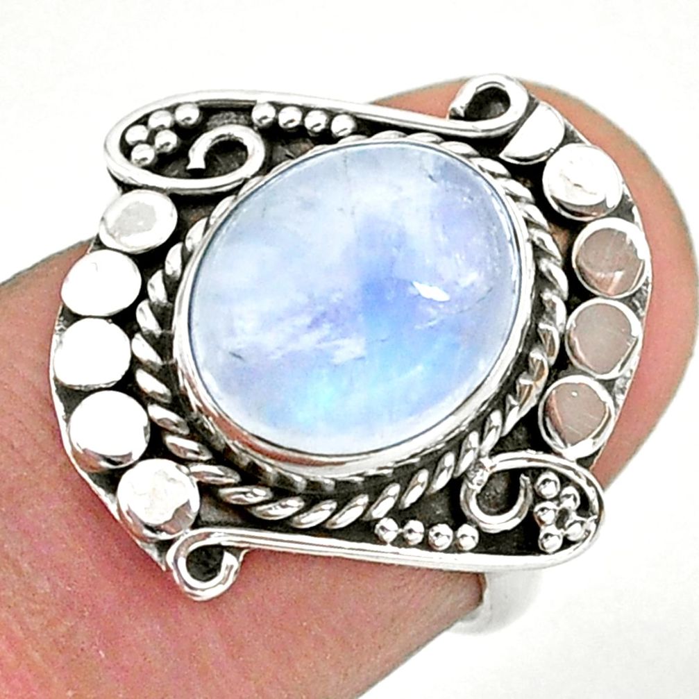 5.10cts solitaire natural rainbow moonstone oval 925 silver ring size 6 t39940