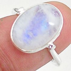 5.86cts solitaire natural rainbow moonstone oval 925 silver ring size 7 t34697