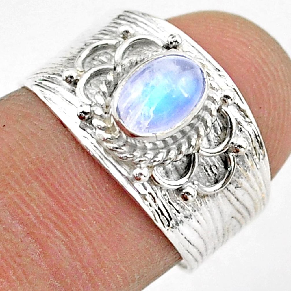1.47cts solitaire natural rainbow moonstone oval 925 silver ring size 7 t42307