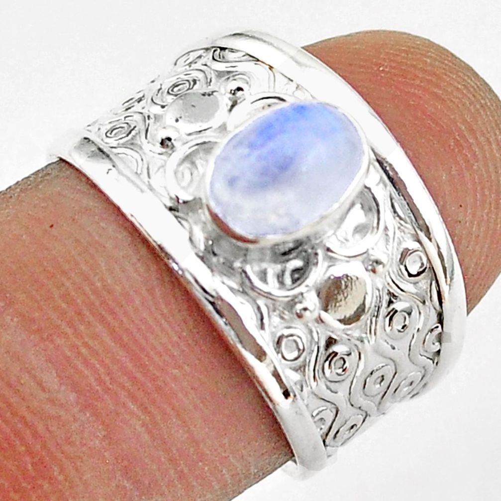 1.54cts solitaire natural rainbow moonstone oval 925 silver ring size 7 t42309