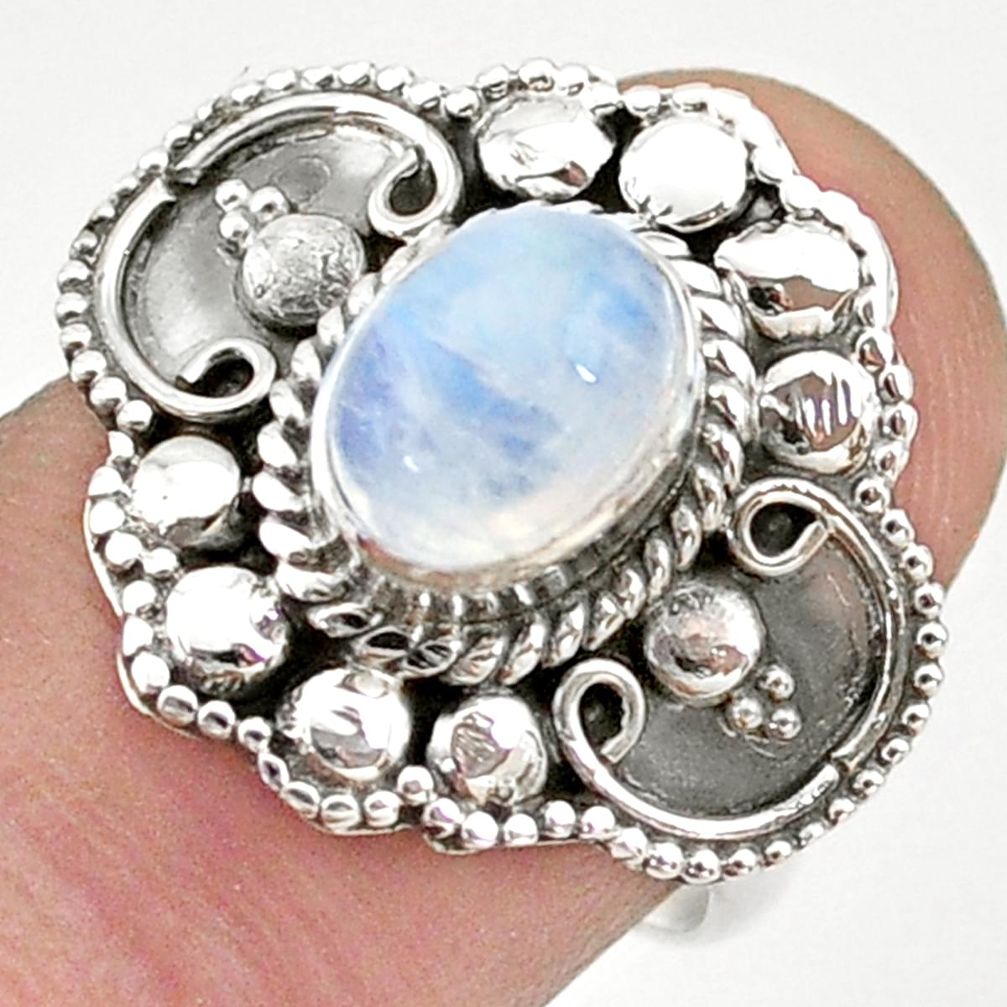 2.13cts solitaire natural rainbow moonstone oval 925 silver ring size 7 t43913
