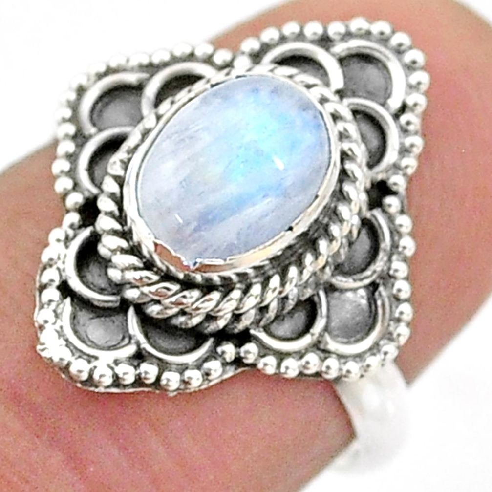 1.94cts solitaire natural rainbow moonstone oval 925 silver ring size 7 t43969