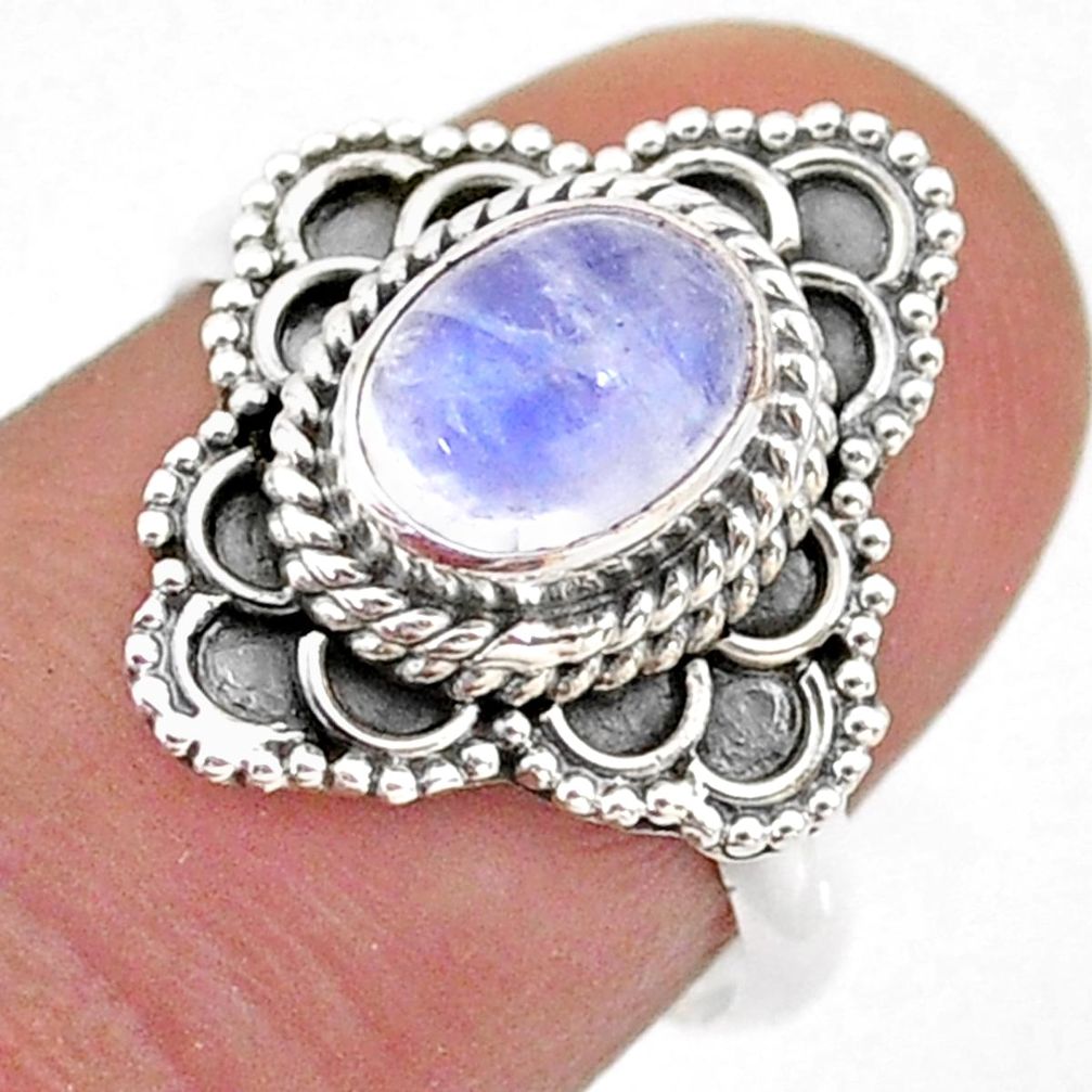 2.17cts solitaire natural rainbow moonstone oval 925 silver ring size 7 t43971