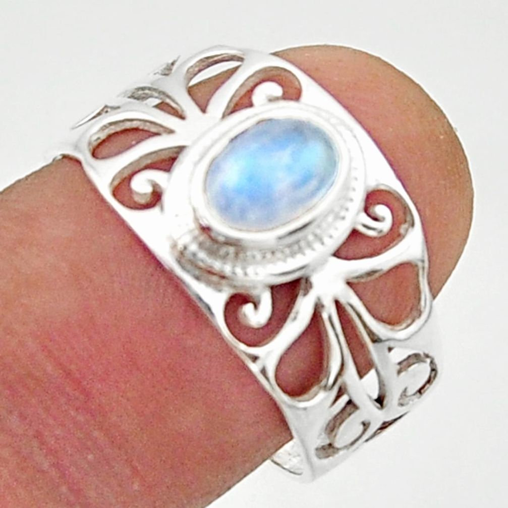 1.57cts solitaire natural rainbow moonstone oval 925 silver ring size 8 r40839