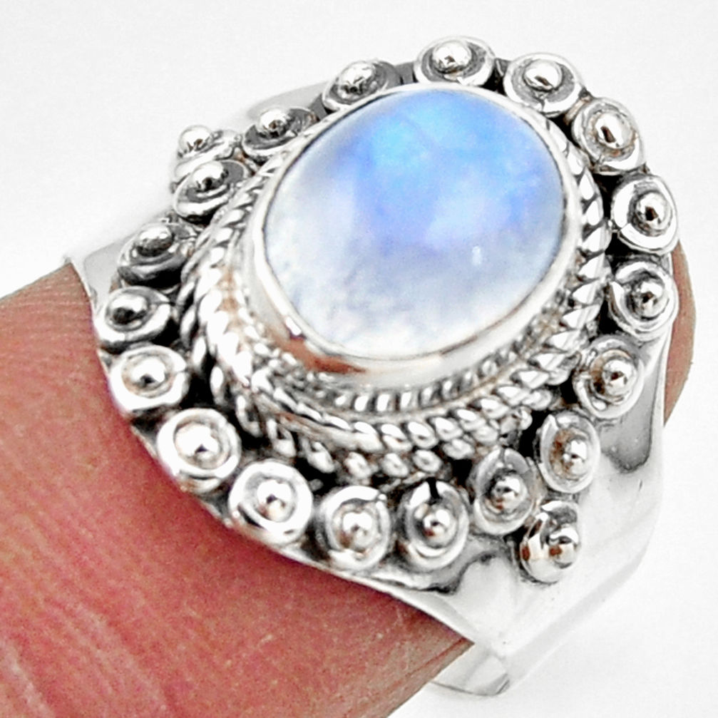 4.14cts solitaire natural rainbow moonstone oval 925 silver ring size 8 r49421