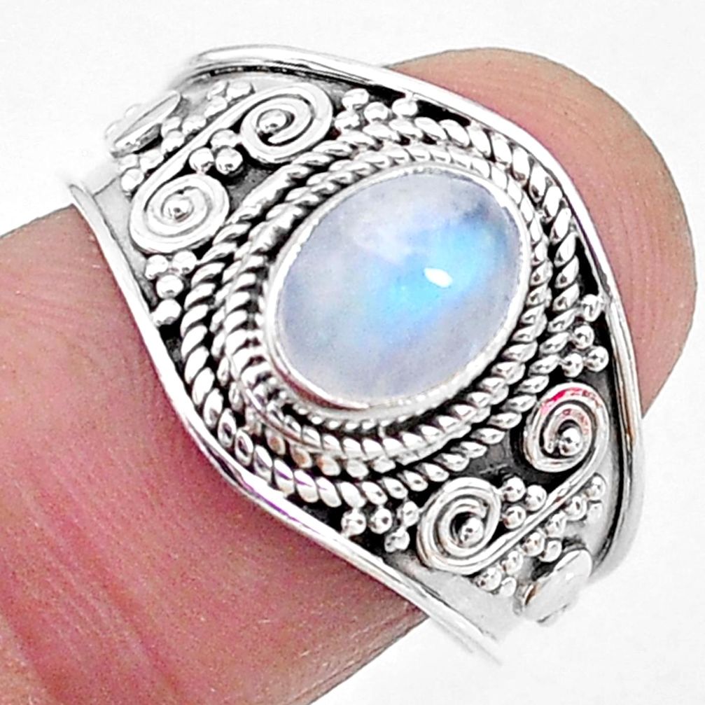 2.15cts solitaire natural rainbow moonstone oval 925 silver ring size 8 t10086