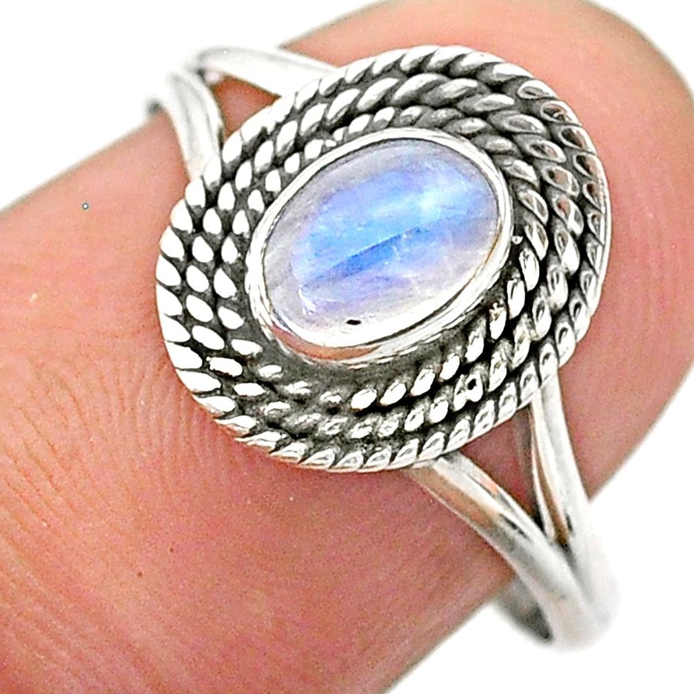 0.99cts solitaire natural rainbow moonstone oval 925 silver ring size 8 t26195