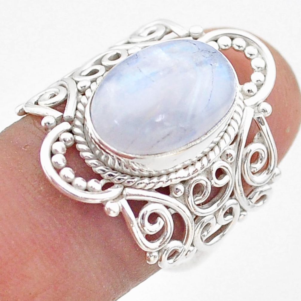 5.11cts solitaire natural rainbow moonstone oval 925 silver ring size 8 t65460