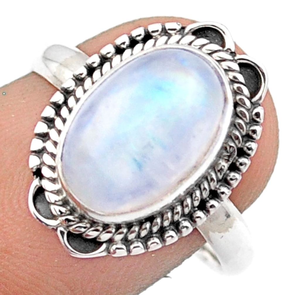 4.68cts solitaire natural rainbow moonstone oval 925 silver ring size 8 u15083