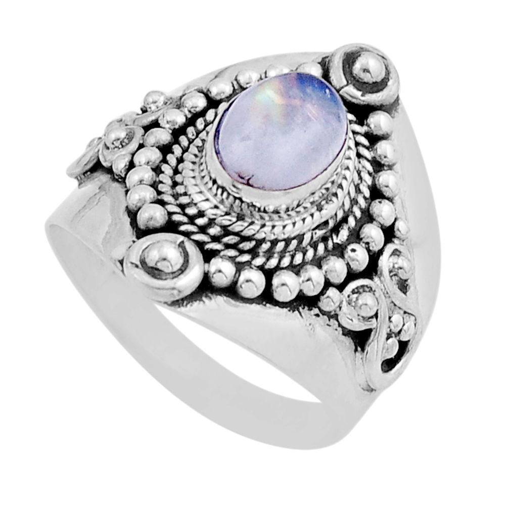 2.18cts solitaire natural rainbow moonstone oval 925 silver ring size 8 y94421