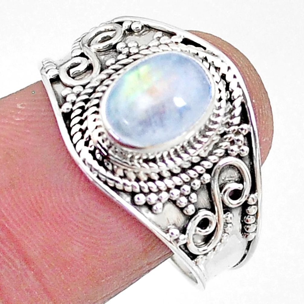 2.08cts solitaire natural rainbow moonstone oval 925 silver ring size 9 t10069