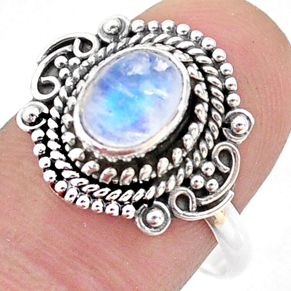 2.10cts solitaire natural rainbow moonstone oval 925 silver ring size 9 t43995