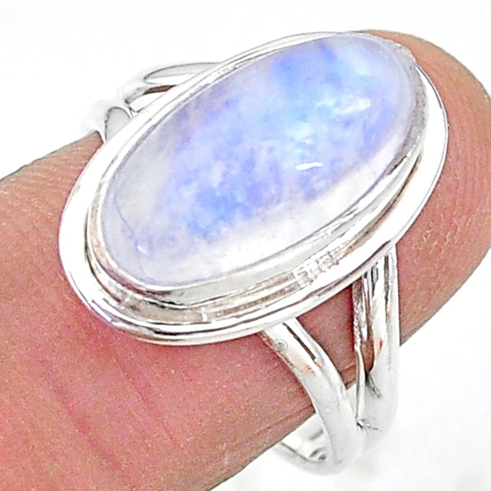 7.89cts solitaire natural rainbow moonstone oval 925 silver ring size 8.5 t12824