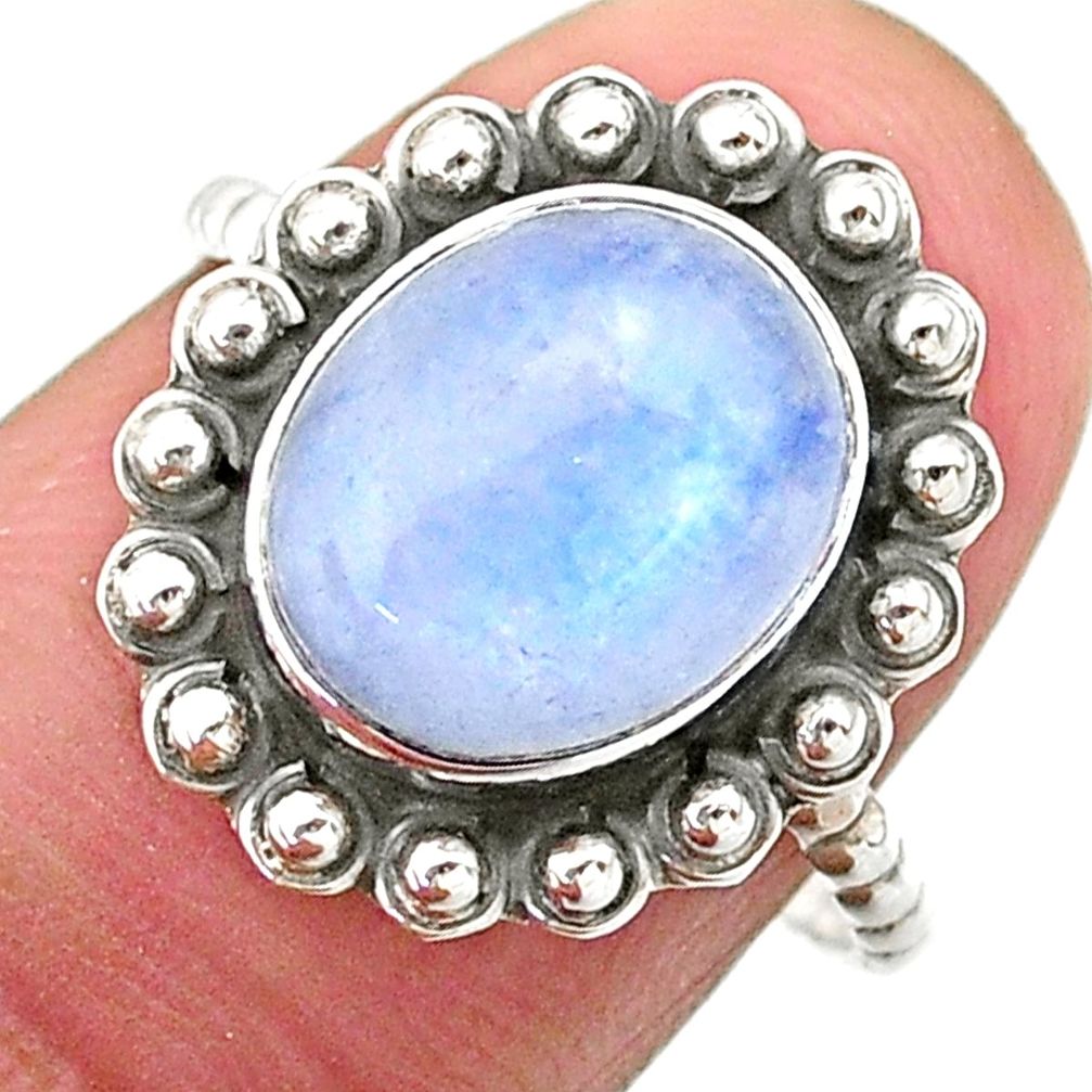 4.53cts solitaire natural rainbow moonstone oval 925 silver ring size 7.5 t25357