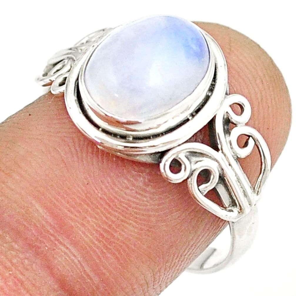 4.12cts solitaire natural rainbow moonstone oval 925 silver ring size 7.5 u31217