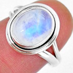 5.33cts solitaire natural rainbow moonstone oval 925 silver ring size 6.5 y16248