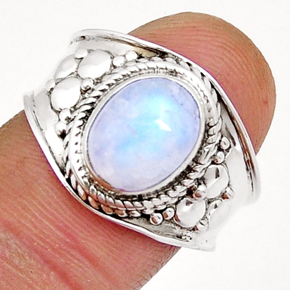 4.30cts solitaire natural rainbow moonstone oval 925 silver ring size 8.5 y4068