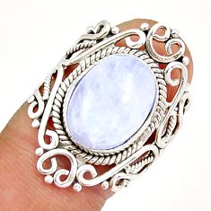 5.75cts solitaire natural rainbow moonstone oval 925 silver ring size 6.5 y4091