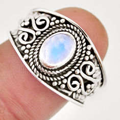 1.42cts solitaire natural rainbow moonstone oval 925 silver ring size 8.5 y64256