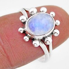 2.96cts solitaire natural rainbow moonstone oval 925 silver ring size 7.5 y81800