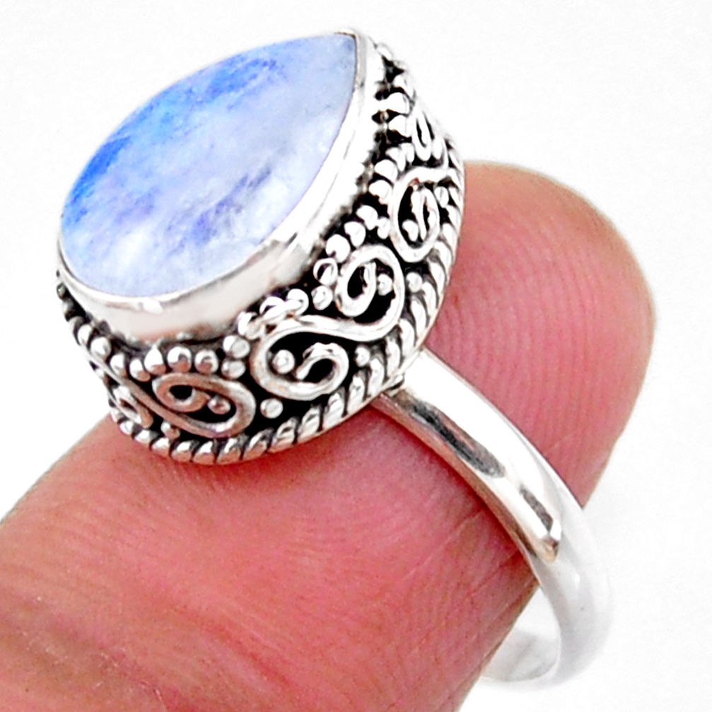 5.29cts solitaire natural rainbow moonstone pear 925 silver ring size 6.5 r51385