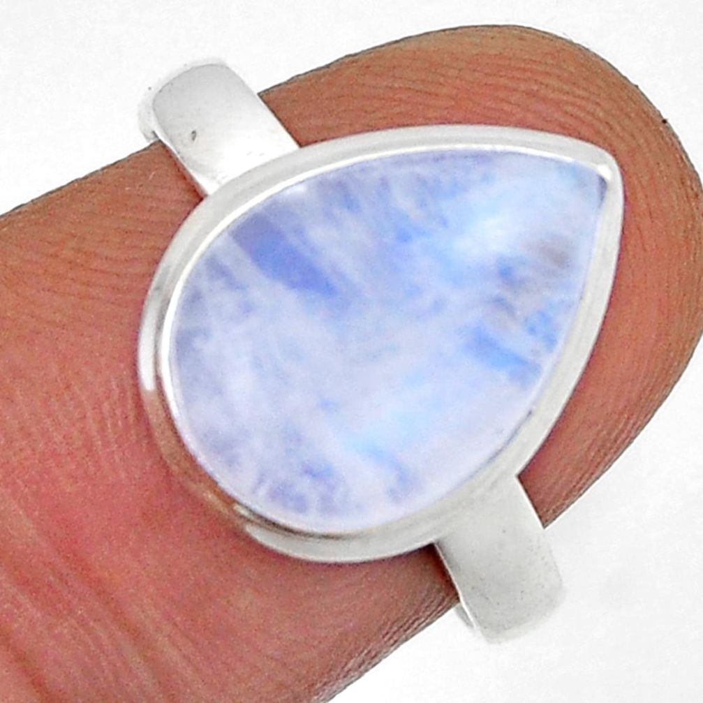 6.47cts solitaire natural rainbow moonstone pear 925 silver ring size 7 n42946
