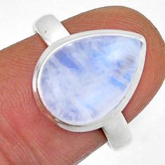 6.47cts solitaire natural rainbow moonstone pear 925 silver ring size 7 n42946