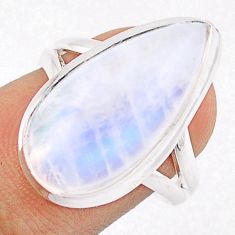 11.89cts solitaire natural rainbow moonstone pear 925 silver ring size 7 u16911