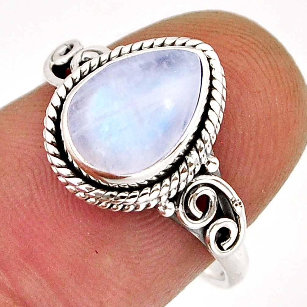 2.27cts solitaire natural rainbow moonstone pear 925 silver ring size 7 y76300
