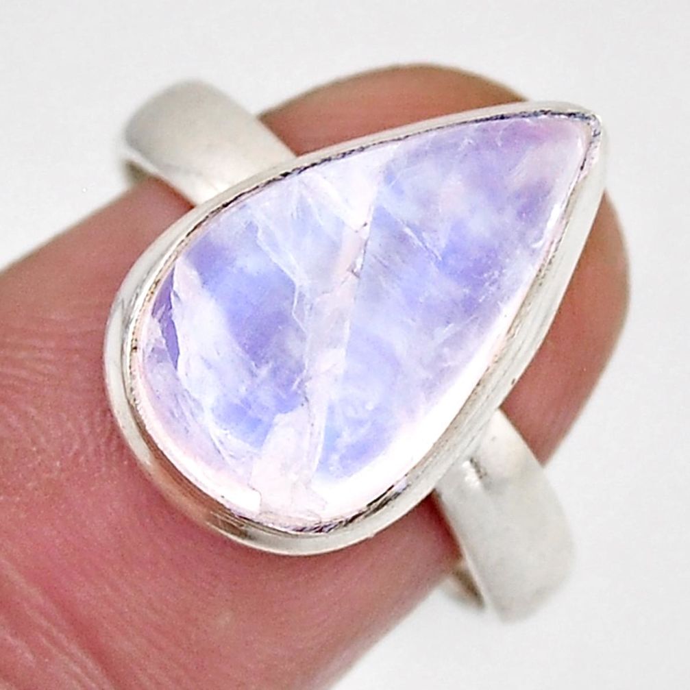 8.23cts solitaire natural rainbow moonstone pear 925 silver ring size 8 n4600