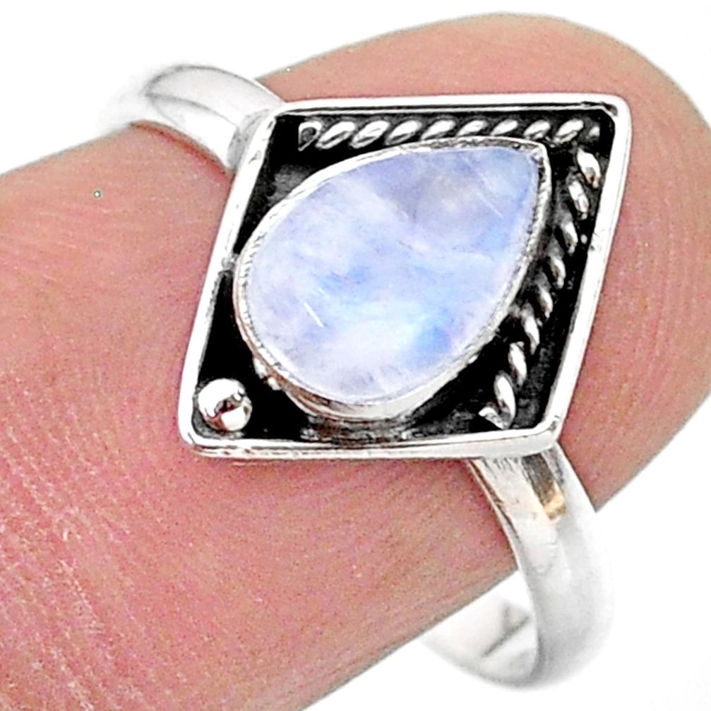 2.42cts solitaire natural rainbow moonstone pear 925 silver ring size 9 t28377