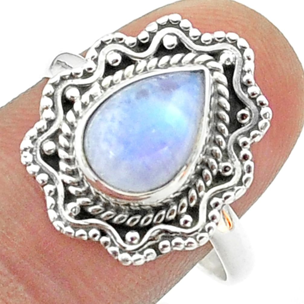 2.58cts solitaire natural rainbow moonstone pear 925 silver ring size 9 t50778