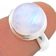 5.54cts solitaire natural rainbow moonstone round 925 silver ring size 5 u72920