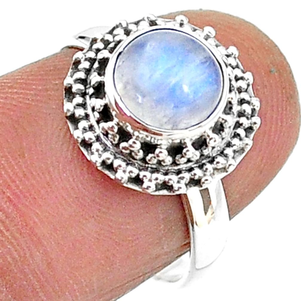2.71cts solitaire natural rainbow moonstone round 925 silver ring size 7 t15756