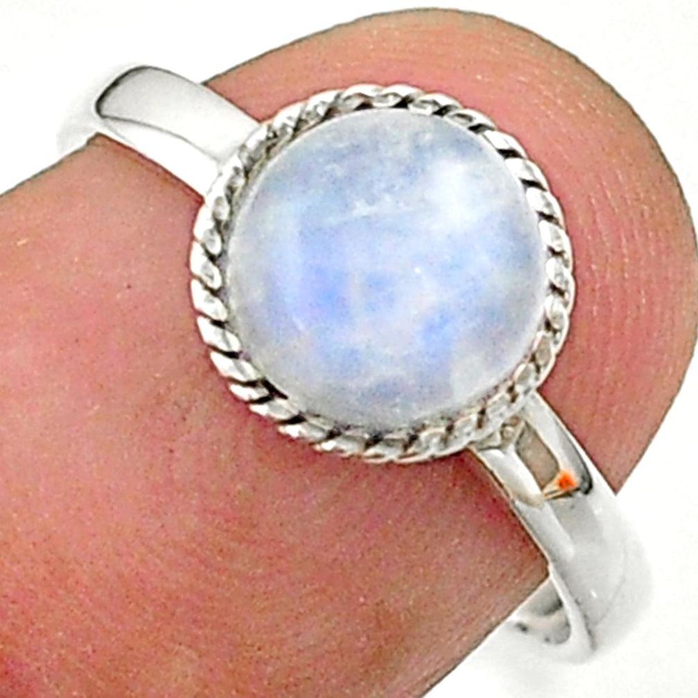 3.22cts solitaire natural rainbow moonstone round 925 silver ring size 7 t41374