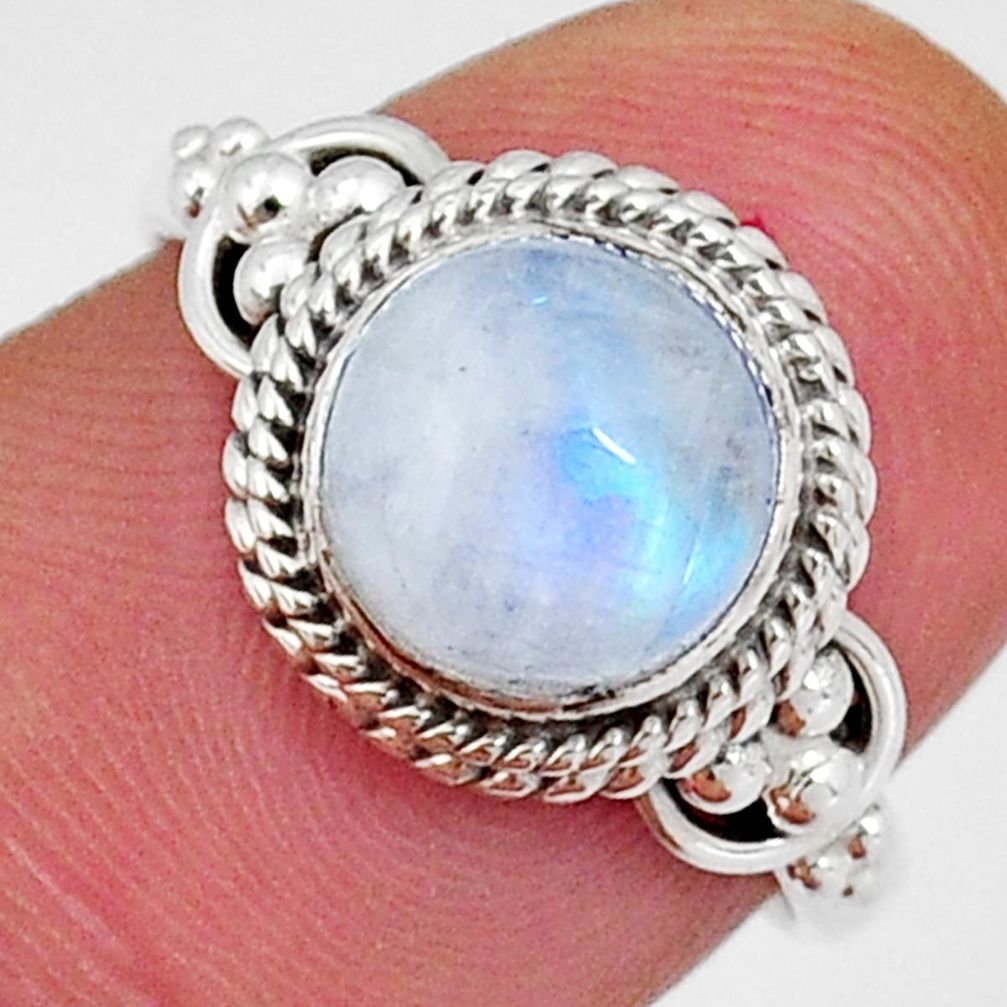 3.25cts solitaire natural rainbow moonstone round 925 silver ring size 7 y4527