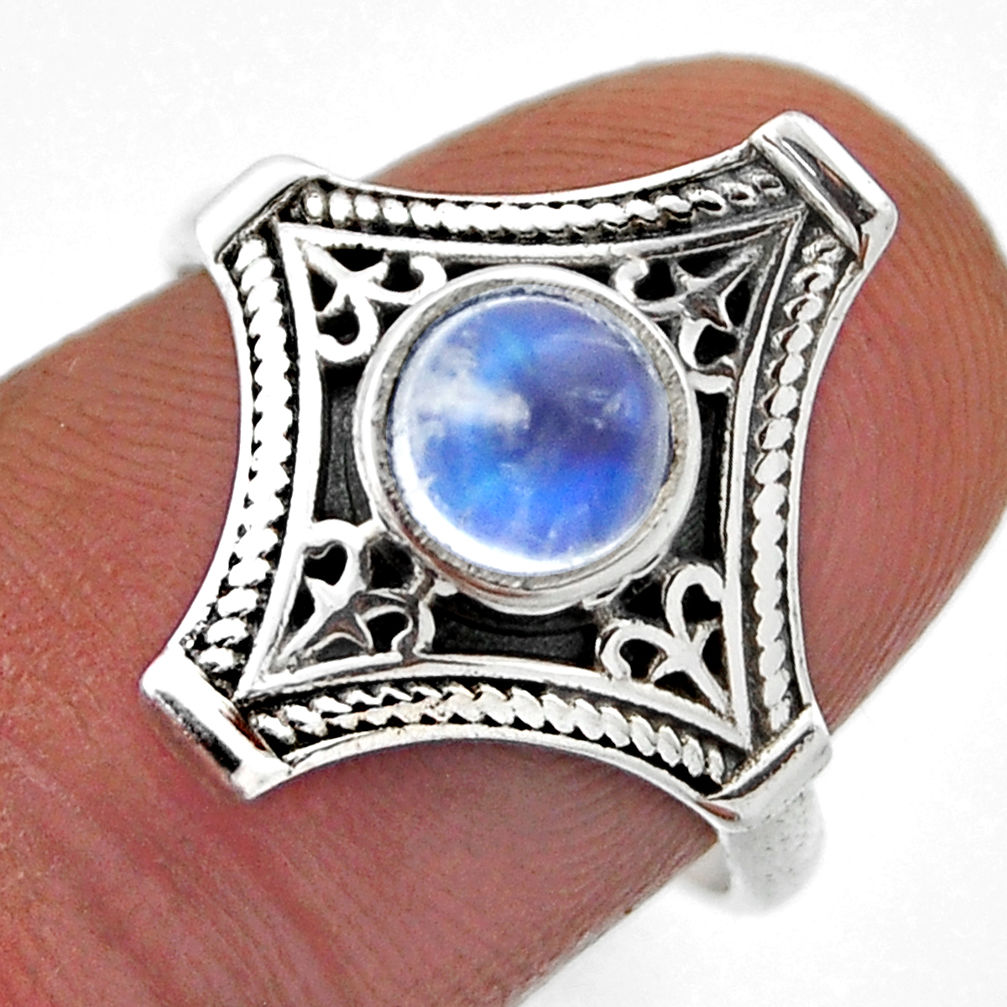 0.97cts solitaire natural rainbow moonstone round 925 silver ring size 8 n45722