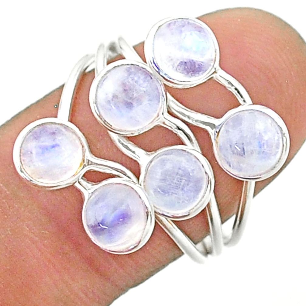 4.91cts solitaire natural rainbow moonstone round 925 silver ring size 8 t19197