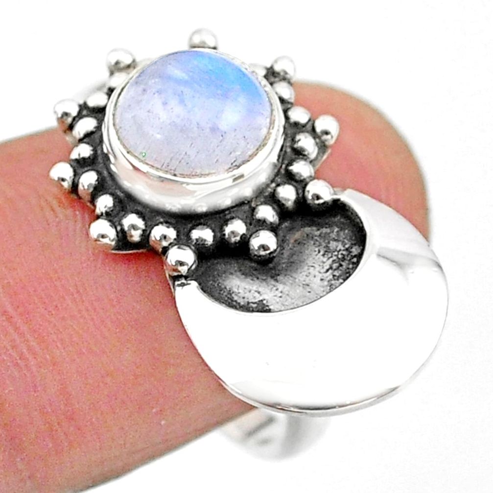 2.54cts solitaire natural rainbow moonstone round 925 silver ring size 8 t25111