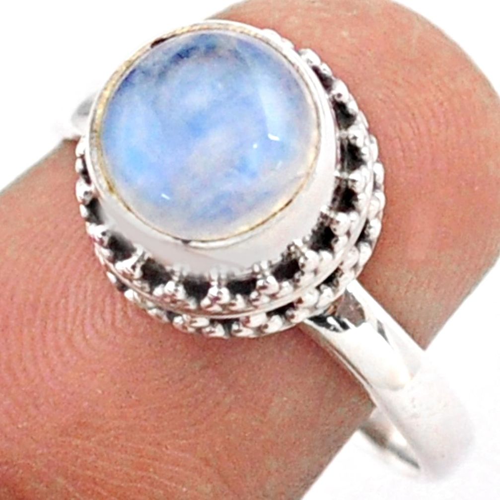 3.26cts solitaire natural rainbow moonstone round 925 silver ring size 8 t81671