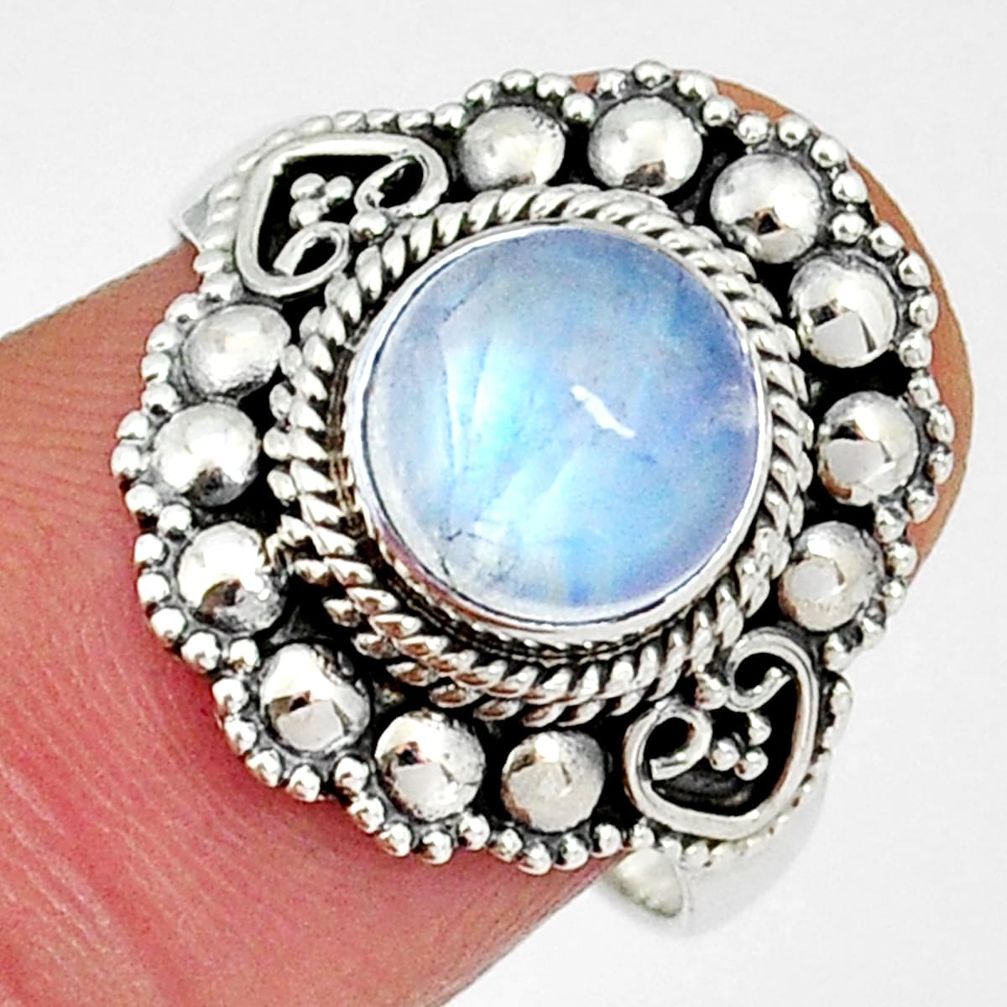 3.14cts solitaire natural rainbow moonstone round 925 silver ring size 8 y4541