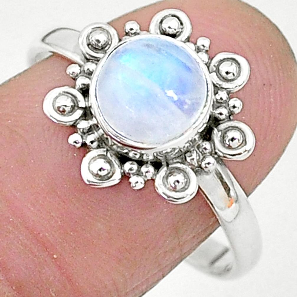 2.36cts solitaire natural rainbow moonstone round 925 silver ring size 9 t6627