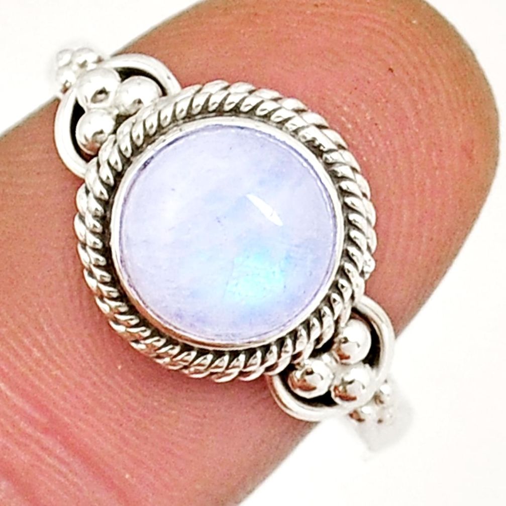 3.26cts solitaire natural rainbow moonstone round 925 silver ring size 8.5 y4621