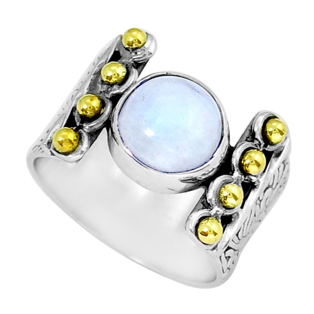 5.08cts solitaire natural rainbow moonstone round silver gold ring size 7 y16568