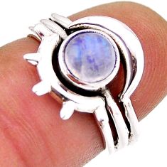 0.85cts solitaire natural rainbow moonstone round silver ring size 5.5 n32937