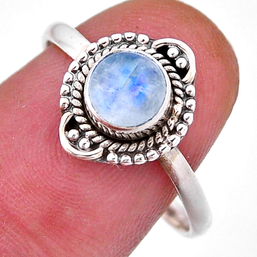 1.12cts solitaire natural rainbow moonstone round silver ring size 8.5 n47200