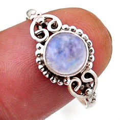 2.42cts solitaire natural rainbow moonstone round silver ring size 8.5 n47880