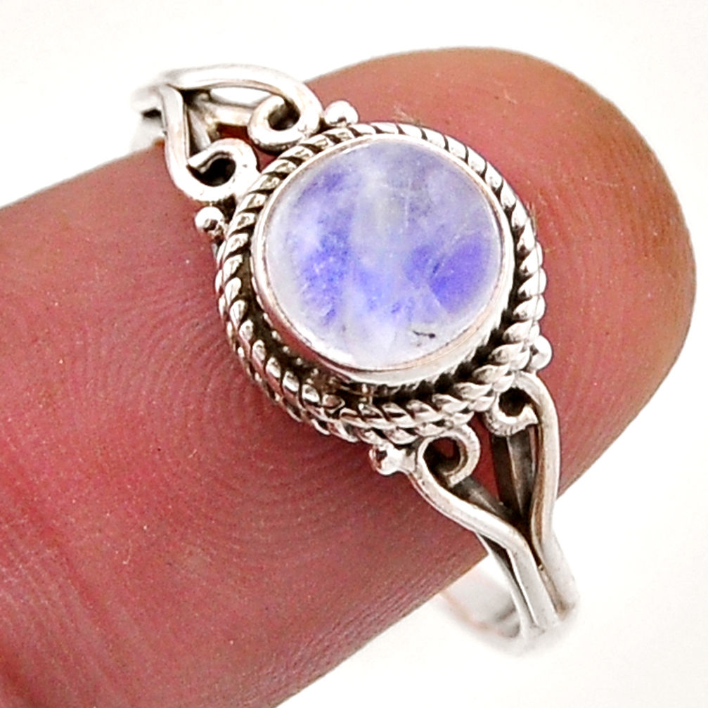 2.46cts solitaire natural rainbow moonstone round silver ring size 8.5 n47900