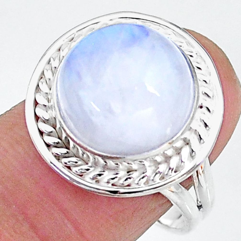 6.62cts solitaire natural rainbow moonstone round silver ring size 8.5 t12808