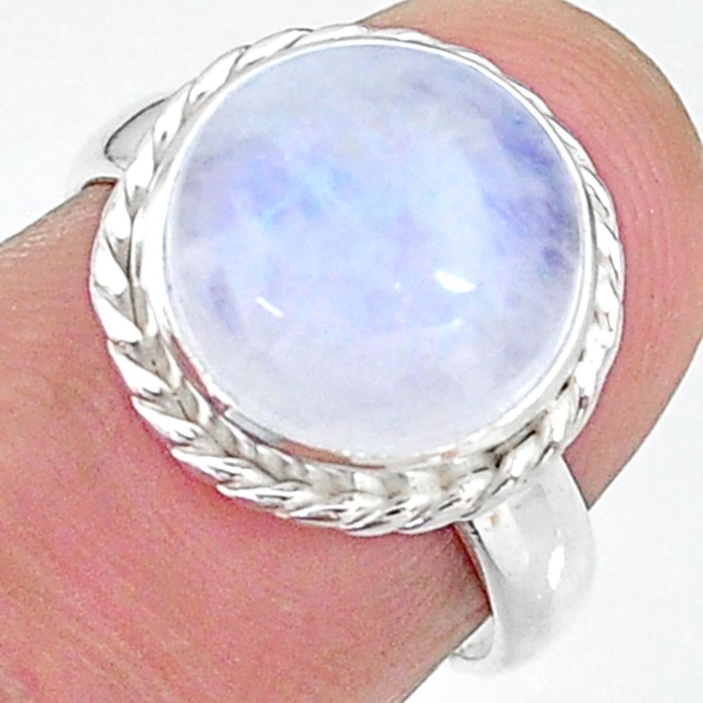 6.01cts solitaire natural rainbow moonstone round silver ring size 6.5 t12816